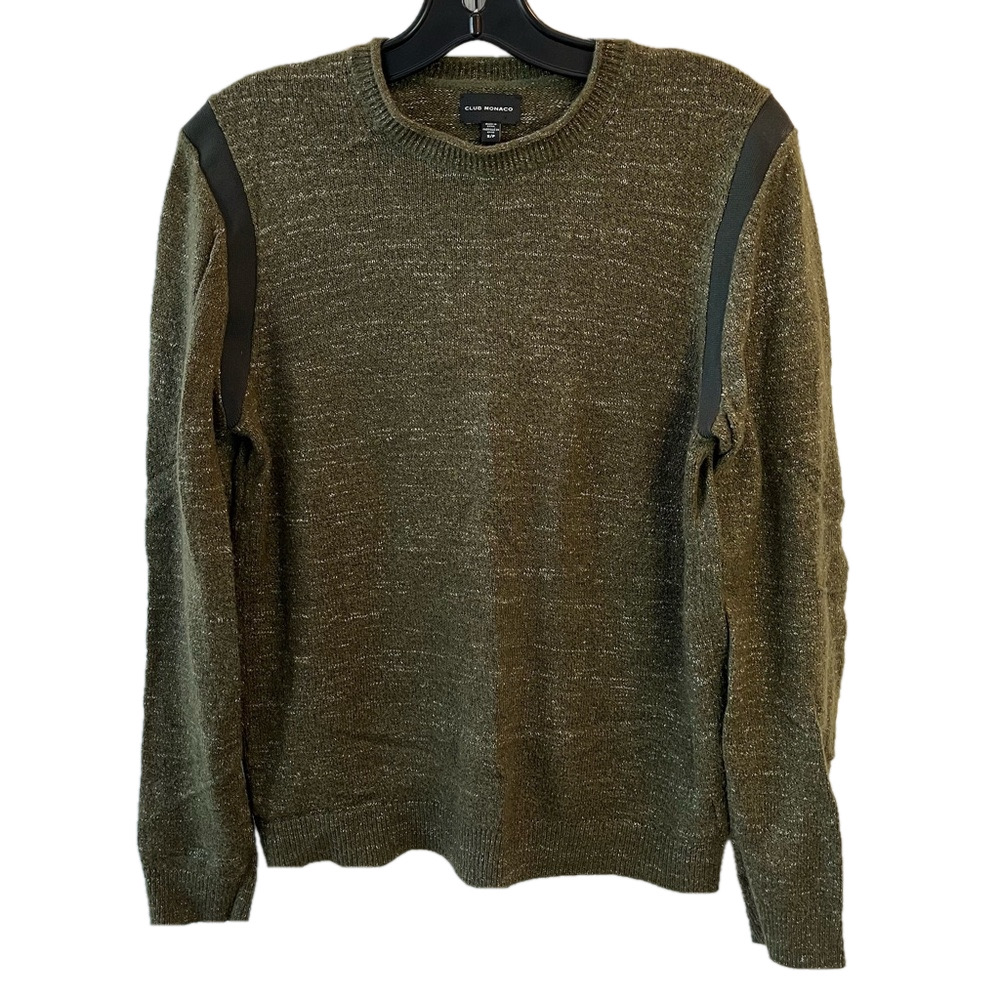Club Monaco Green Wool Yak Hair Blend Sweater Small Shoulder Detail Minimalist